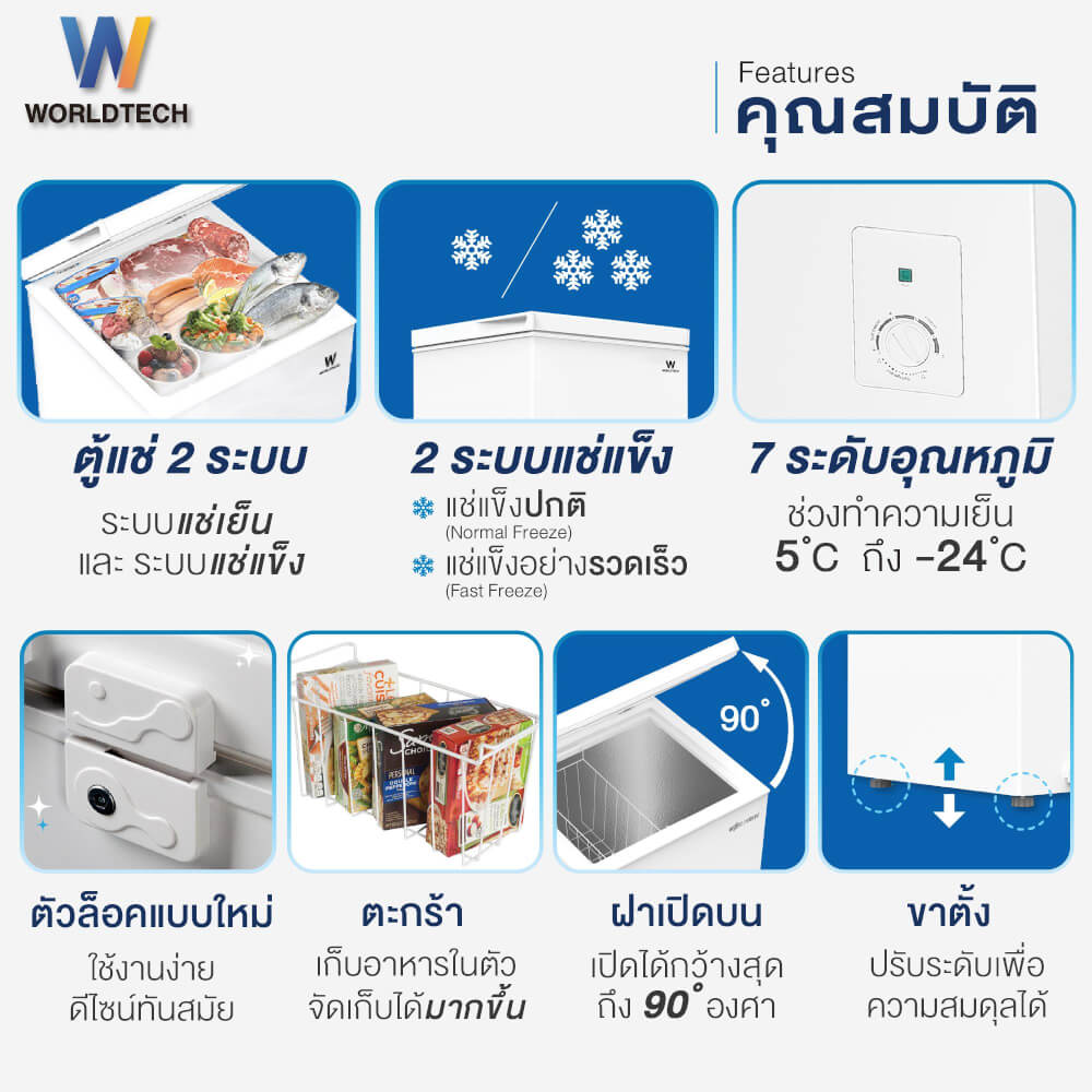  ตู้แช่ 2 ระบบ WORLDTECH รุ่น WT-FZ400 ขนาด 14.1 คิว ความจุ 400 ลิตร
